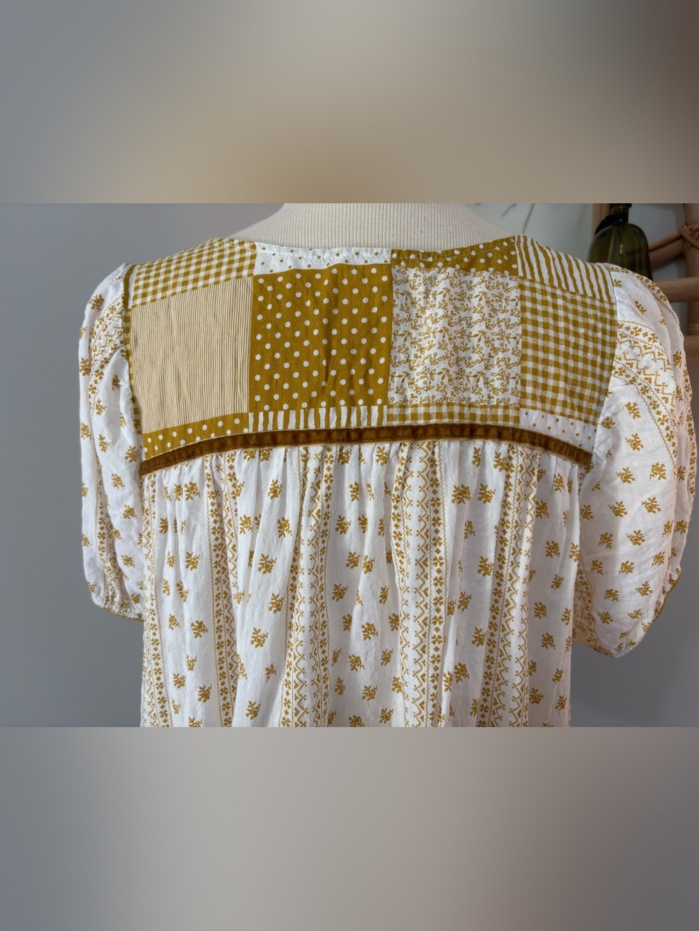Patchwork Square-Neck Peasant Top - Picture 8 of 12